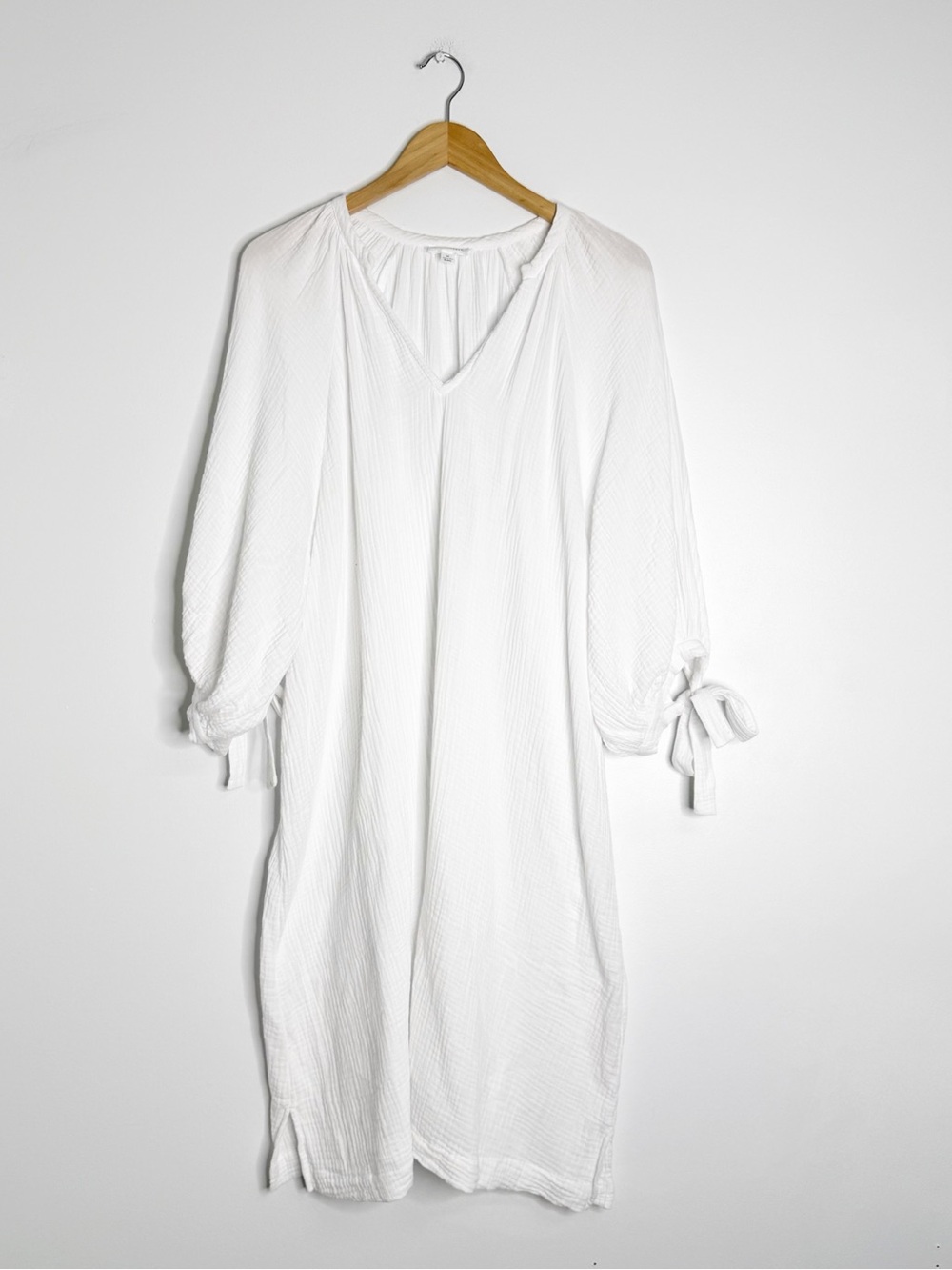 Summersalt White Organic Cotton Gauze Midi Dress Size Medium Tie Sleeve